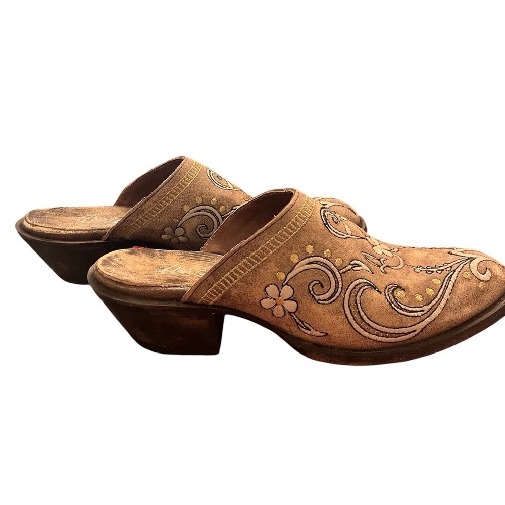 Dan Post Leather Cowgirl Mules Tan Embroidered 5332 Sz 8 Rodeo Western